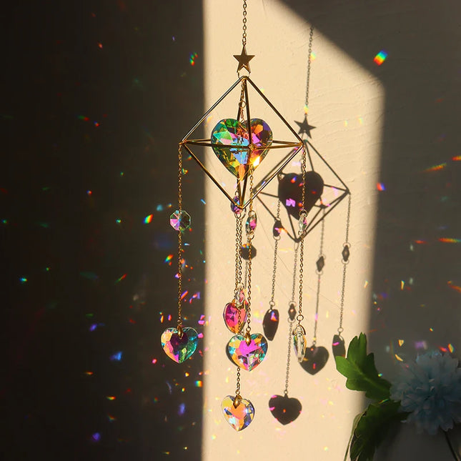 Sun Catchers Crystal Pendant Window Wind Chime Star Moon Light Catchers Rainbow Chaser Plated Colorful Hanging Drop Garden Decor