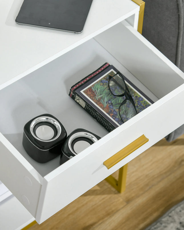 HOMCOM Modern White and Gold Bedside Table - Stylish Nightstand
