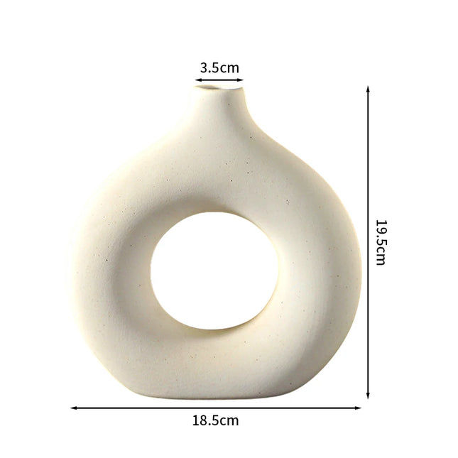 Nordic Ceramic Vase - Circular Hollow Donut Style for Home Decor