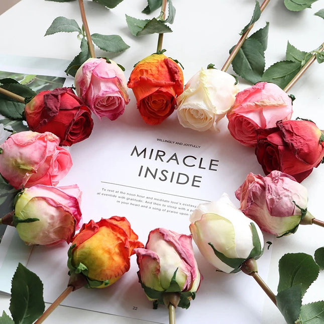 French Curled Rose Fake Flowers - Elegant Silk Bouquet for Home Decor
