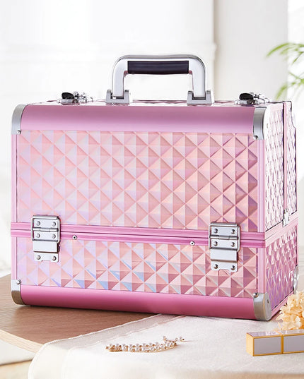 Modishion Portable Makeup Case with Mirror - 2 Trays for Storage