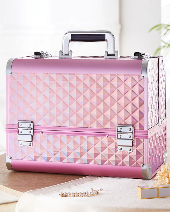 Modishion Portable Makeup Case with Mirror - 2 Trays for Storage