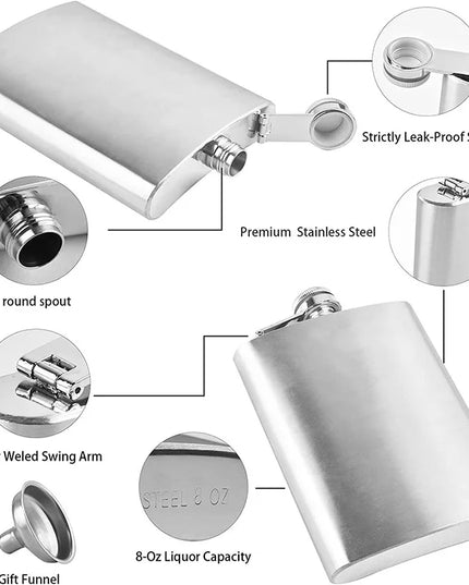 High-Quality Stainless Steel Hip Flask - 1-10 oz Portable Drinkware