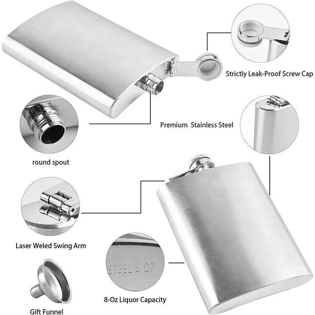 High-Quality Stainless Steel Hip Flask - 1-10 oz Portable Drinkware