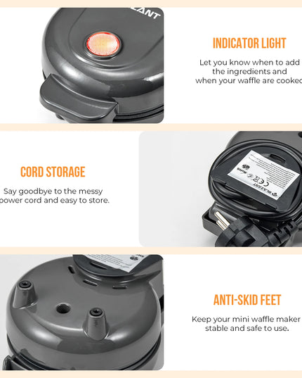 BLAZANT Mini Waffle Maker - Compact Nonstick Design for Quick Breakfast
