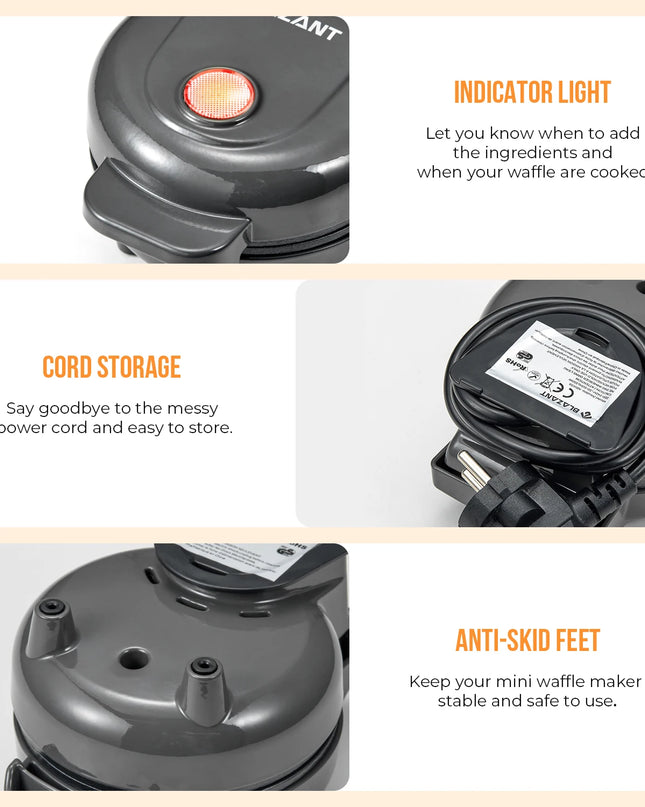 BLAZANT Mini Waffle Maker - Compact Nonstick Design for Quick Breakfast