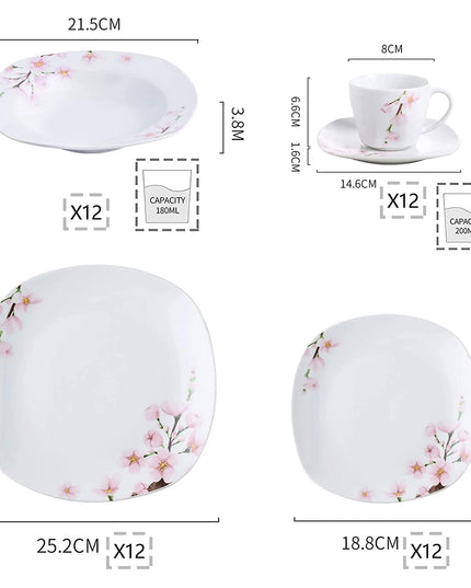 VEWEET ANNIE 60-Piece Porcelain Plate Set - Floral Dinnerware for 12