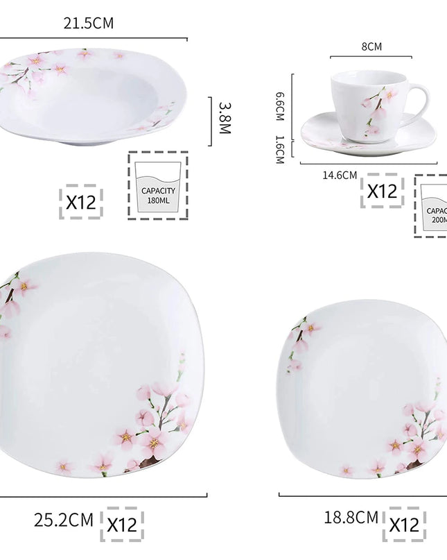 VEWEET ANNIE 60-Piece Porcelain Plate Set - Floral Dinnerware for 12
