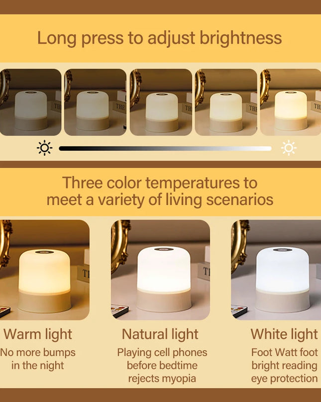 Rechargeable Touch LED Night Light - Dimmable USB Table Lamp