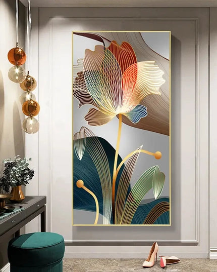 Luxury Abstract Flower Canvas Art - Modern Golden Lines for Home Decor