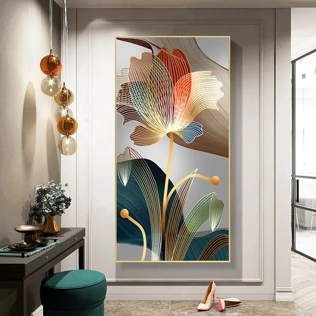 Luxury Abstract Flower Canvas Art - Modern Golden Lines for Home Decor