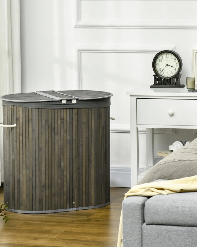 HOMCOM 100L Bamboo Laundry Basket - 2 Compartment Design