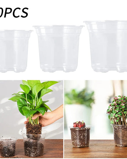 Transparent Flowerpot Nursery Pots - Thickened Plastic Planters, Drainage Hole