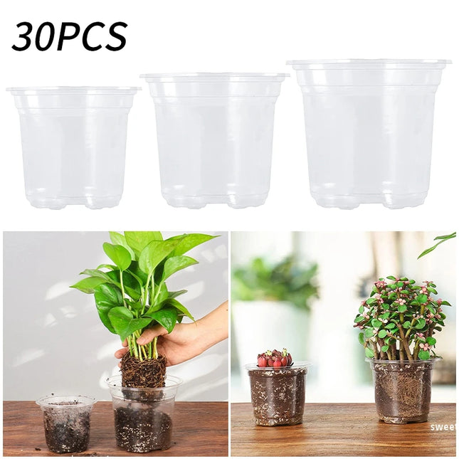 Transparent Flowerpot Nursery Pots - Thickened Plastic Planters, Drainage Hole