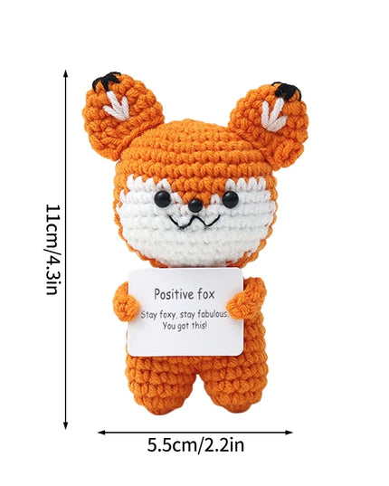 Funny Crochet Animal with Positive Card Ornament Handmade Knitted Ducks Fox Sheep Turtle Desk Figurine Creative Crochet Gift