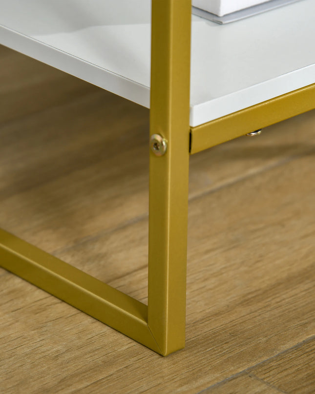 HOMCOM Modern White and Gold Bedside Table - Stylish Nightstand