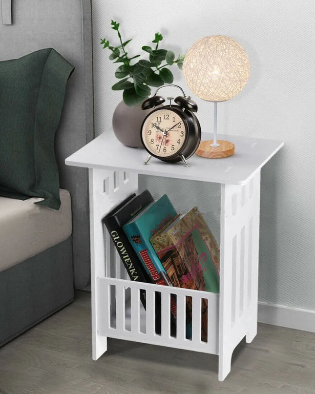 Modern White Bedside Table - Small Nightstand for Bedroom Storage