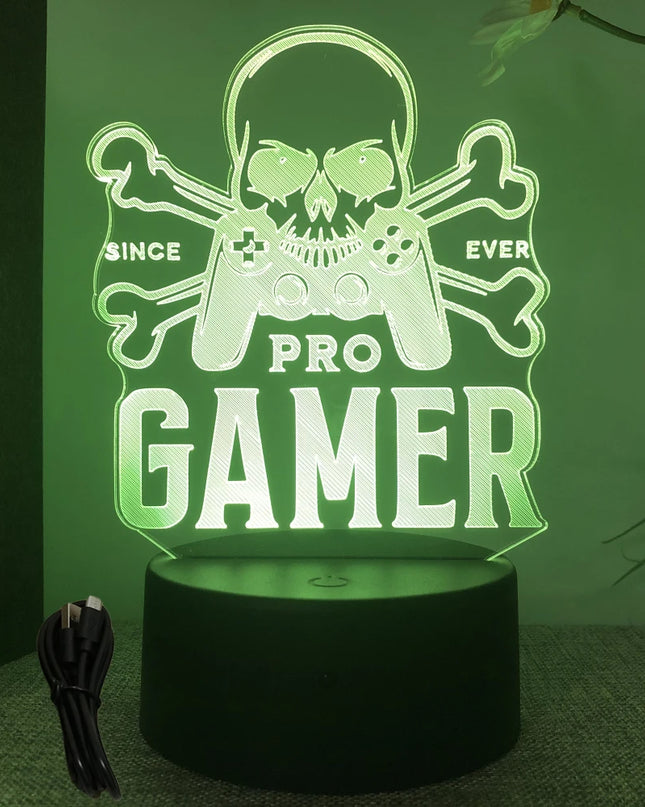 Neon Gamer 3D LED Night Light - RGB Cartoon Lamp for Bedroom