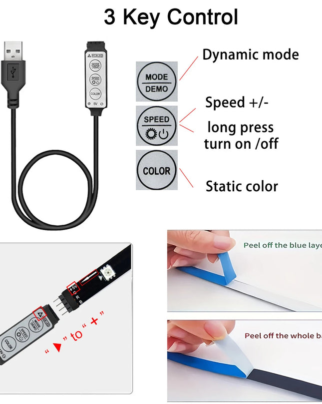 RGB USB LED Strip Light - 5050 Neon Backlight for TV & Computer