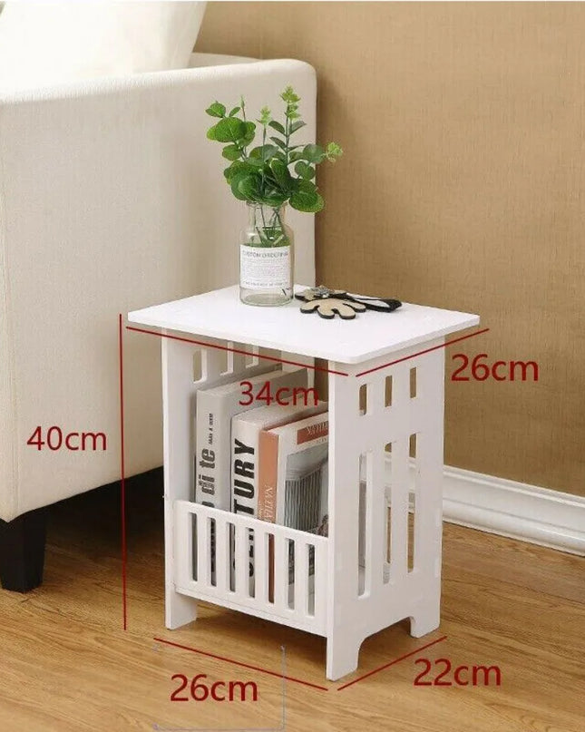 Modern White Bedside Table - Small Nightstand for Bedroom Storage