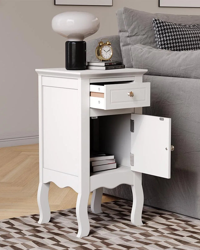 Haodirect Modern Wooden Side Table with Drawer - Curved Legs Design