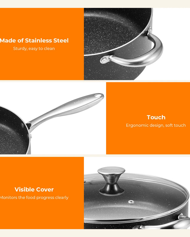 10-Piece Nonstick Pots and Pans Set - Induction Compatible Cookware