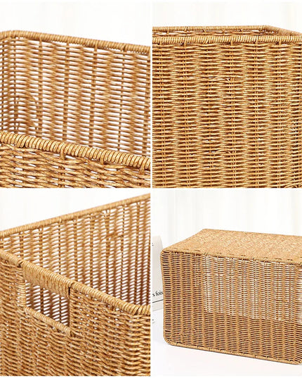 Rattan Straw Storage Basket Japanese Hand-woven Sundries Organizer Baskets Large Capacity Laundry Container Bathroom Organizer