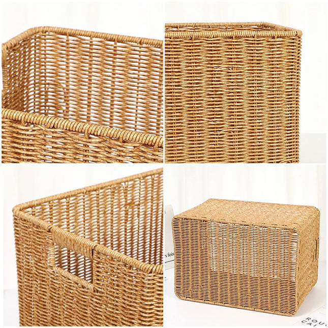 Rattan Straw Storage Basket Japanese Hand-woven Sundries Organizer Baskets Large Capacity Laundry Container Bathroom Organizer