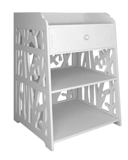 Voltsify White Wooden Bedside Table - Modern Nightstand with Bird Pattern