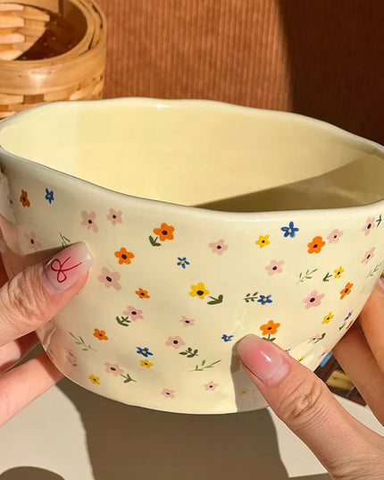 Korean Ceramic Bowl Dish with Fresh Flower Design