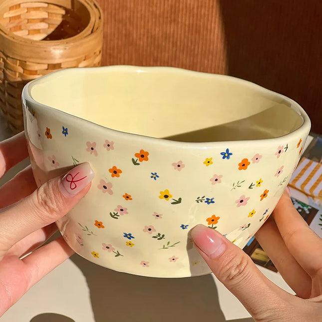 Korean Ceramic Bowl Dish with Fresh Flower Design