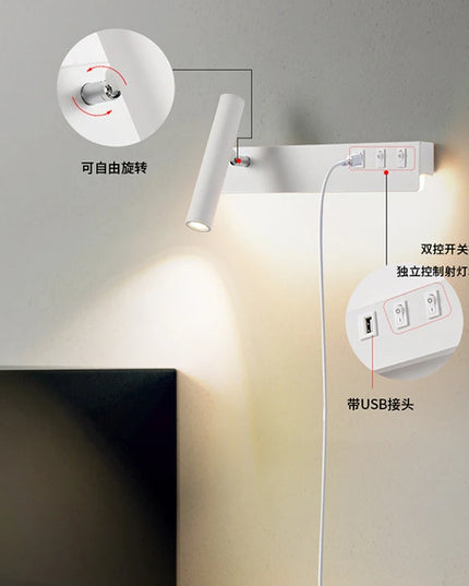 Modern Minimalist LED Wall Light - Rotatable Spotlight for Bedroom
