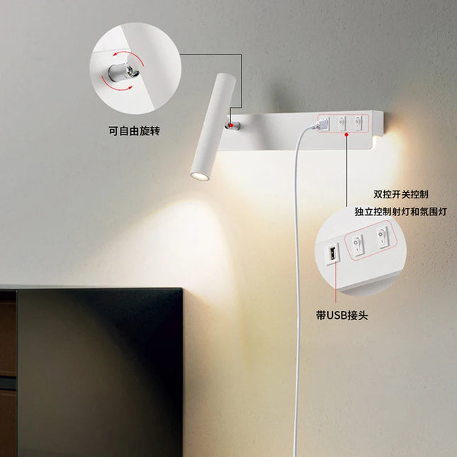 Modern Minimalist LED Wall Light - Rotatable Spotlight for Bedroom