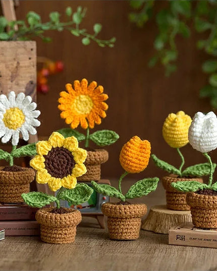 Handmade Crochet Flower Ornaments - Rose, Tulip, Daisy for Car Decor