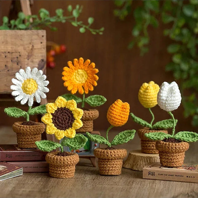 Handmade Crochet Flower Ornaments - Rose, Tulip, Daisy for Car Decor