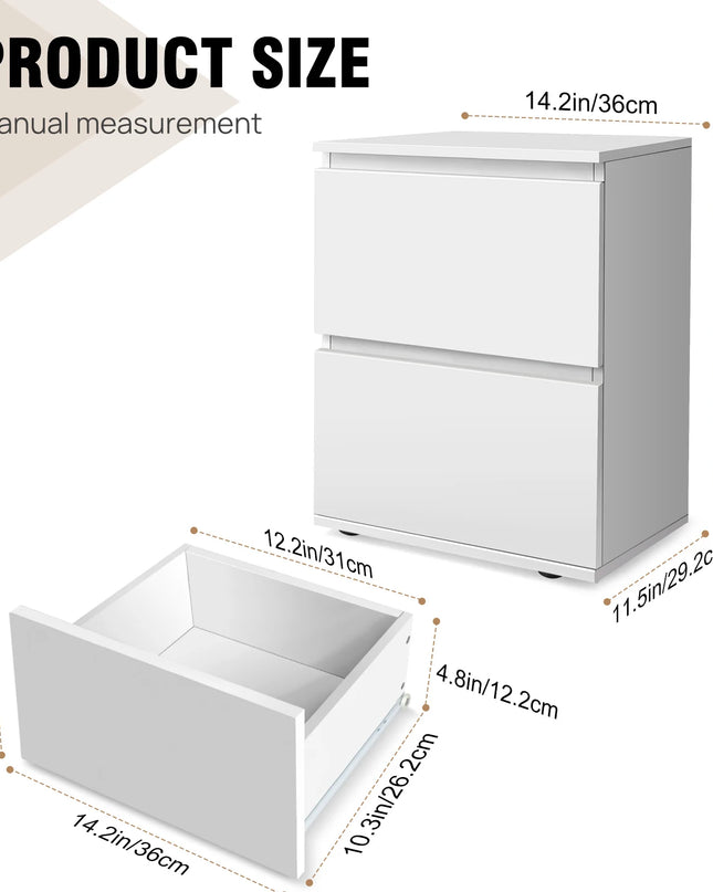 Modern White Wooden Bedside Table - 1 or 2 Drawer Nightstand