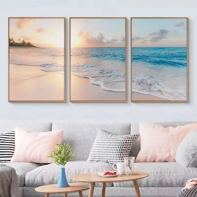 Seascape Blue Canvas Print - Modern Beach Landscape Wall Art Decor