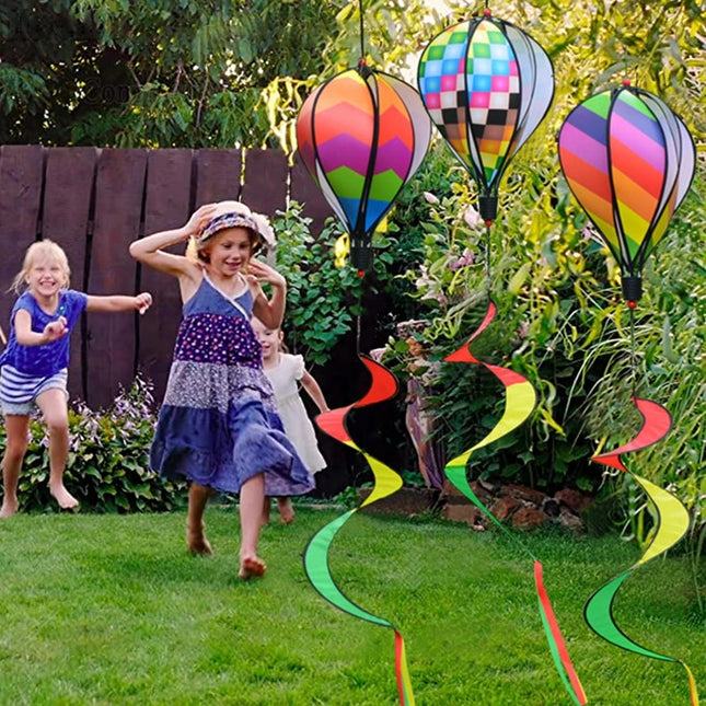 Rainbow Hot Air Balloon Wind Spinner - Vibrant Garden Decor Twister