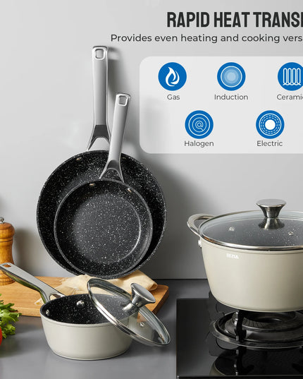 BEZIA 10-Piece Nonstick Induction Cookware Set - Durable and Versatile