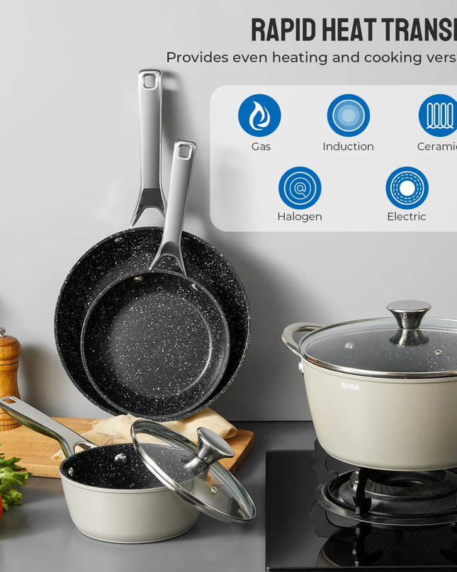 BEZIA 10-Piece Nonstick Induction Cookware Set - Durable and Versatile