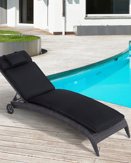 Outsunny Reclining Garden Sun Lounger Chair Cushion - Black Comfort