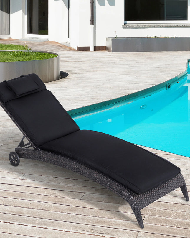 Outsunny Reclining Garden Sun Lounger Chair Cushion - Black Comfort