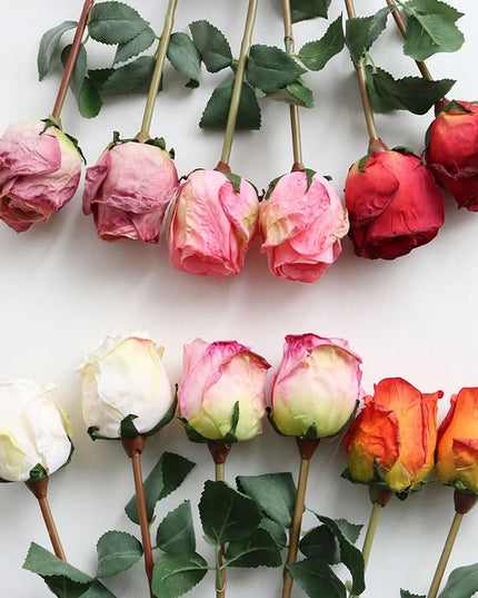 French Curled Rose Fake Flowers - Elegant Silk Bouquet for Home Decor