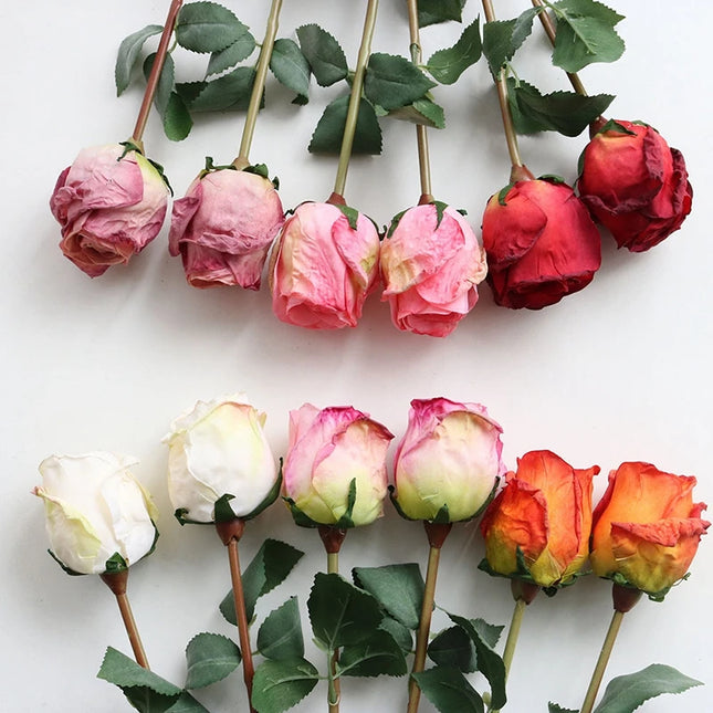 French Curled Rose Fake Flowers - Elegant Silk Bouquet for Home Decor