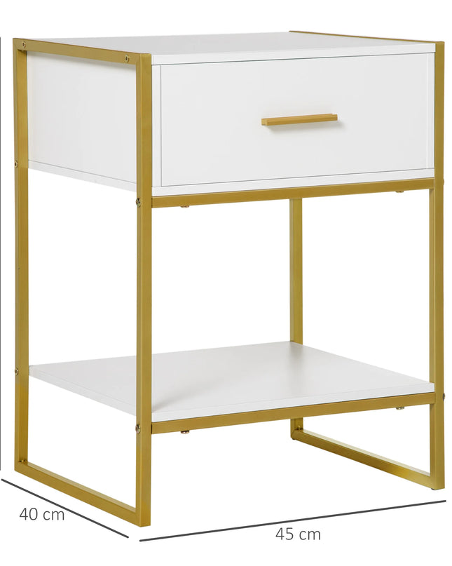 HOMCOM Modern White and Gold Bedside Table - Stylish Nightstand
