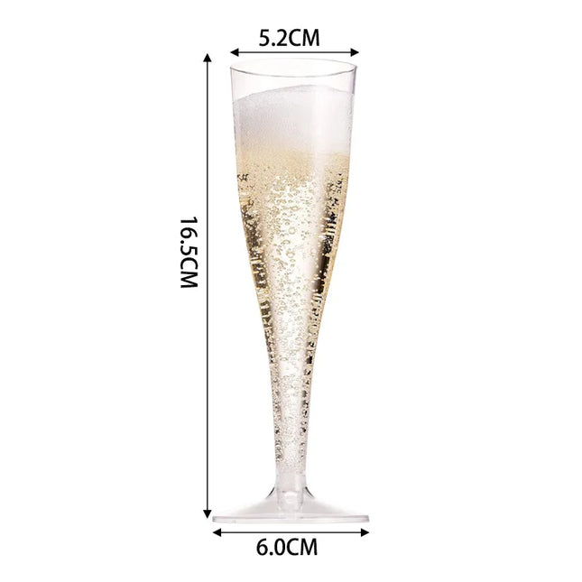 25/50Pcs Clear Champagne Flutes 5oz, Plastic Glitter Champagne Flutes