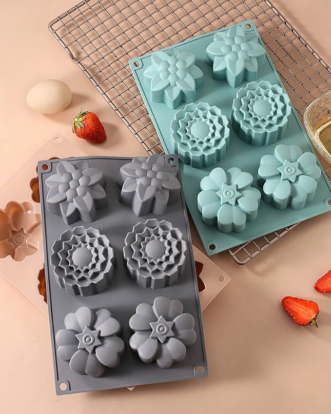 Eco-Friendly Silicone Cake Mold - 6 Flower Shapes for Baking Fun
