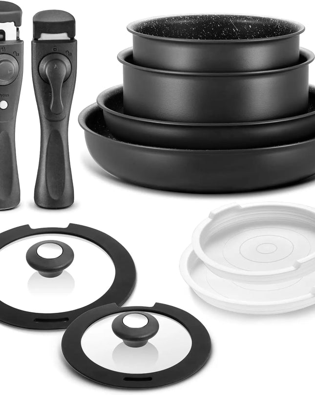 Induction Cookware Set - 10 Nonstick Pots and Pans with Removable Handles