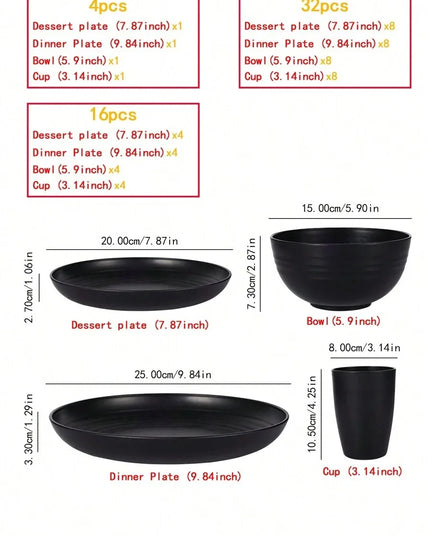4/16/24pcs Reusable Tableware Set - Eco-Friendly Plates, Bowls, Cups