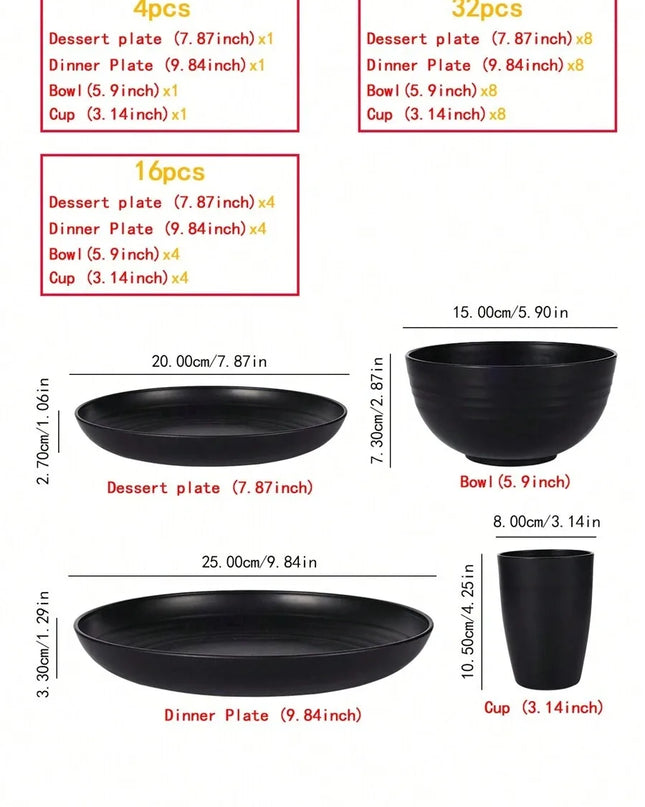 4/16/24pcs Reusable Tableware Set - Eco-Friendly Plates, Bowls, Cups